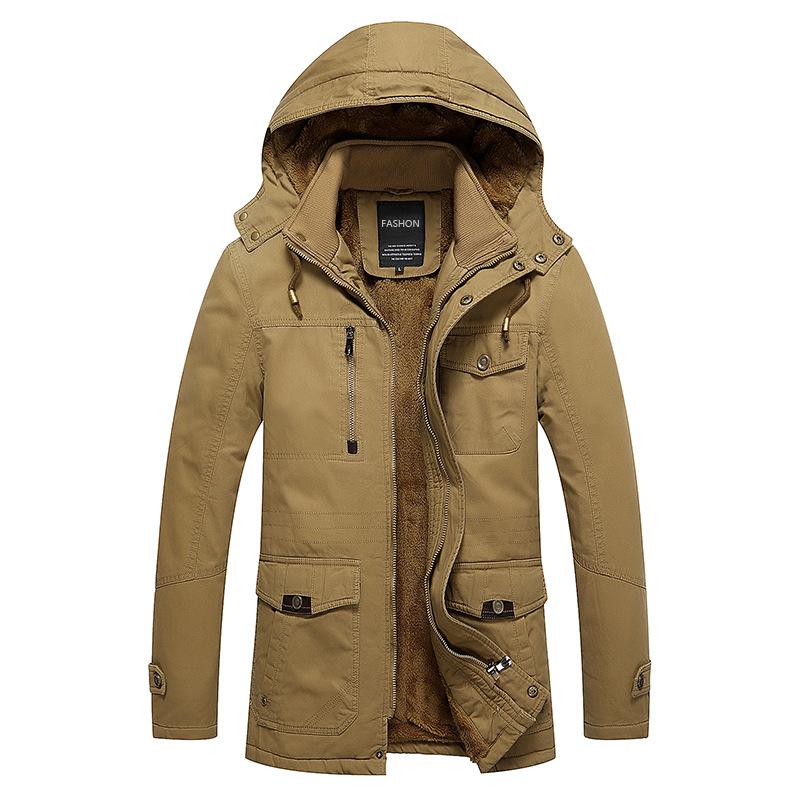 Men Fit Bomber Jacket Windbreaker Moto Street Coat Winter Men's Jacket Fleece-Lined Thickened Work Clothes