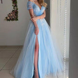 Women Lace Wedding Dress V-neck Slit Wedding Dress Lace Long Dress