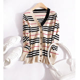 Knitted Cardigan Striped Coat V-neck Sweater