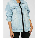 Women Denim Jacket Fashion Letter Print Loose Denim Jacket