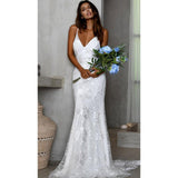 Women Lace Wedding Dress Dress Deep V Strap Formal Dress