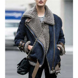 Women Sherpa Jacket Lapel Fur Locomotive Style Female Winter Lamb Winter Coat Female