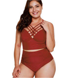 Women Plus Size Swimwear Tankinis Sexy High Waist Solid Color Split Swimsuit for Women