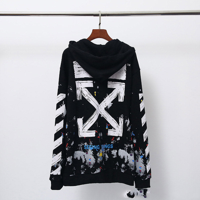 Off White Zipper Hoodie Fireworks Paint-Splashing Style Graffiti High Quality Zipper Hoodie Loose Men and Women