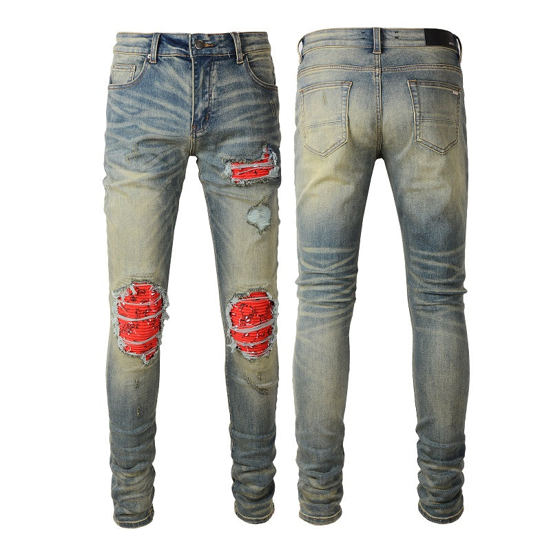 Amiri Jeans Casual Hip Hop Wash Splash-Ink Painted Slim Jeans Casual Fashionable 6552