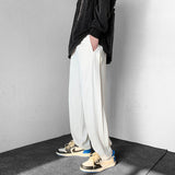 Men Suit Pants Solid Color Draping Effect Loose Wide Leg