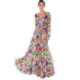 Nina Parker Dresses Lantern Sleeve Green Leaves Printed Dress Thickened