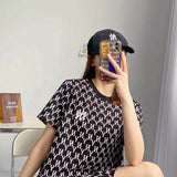 Yankees Summer Short Sleeve round Neck Full Printed Vintage Skirt Long Loose T-shirt