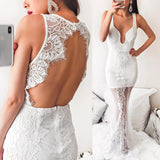Women Lace Wedding Dress Summer Women's Sexy V-neck Backless Dress Lace Dress