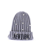 Yankee Winter Hat Hat Letter Pearl Embroidered Knitted Woolen Cap