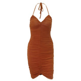Women Summer Dresses  Midi Dress  Sexy V-neck Hip-Wrapped Mid-Length Skirt Dress