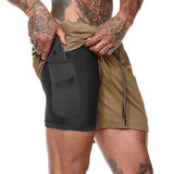Jogging Shorts for Men Double-Layer Solid Color Shorts Men's plus Size Fitness Exercise Training Quick-Drying Summer