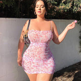Women Summer Dresses Mini Dress Fashion Printed Pleated Mesh Sling Sheath Skirt Dress