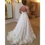 Women Lace Wedding Dress Lace Long Sleeve See-through Wedding Dress Formal Dress