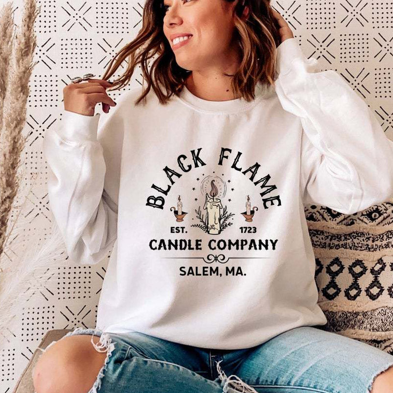 Halloween Costumes Black Flame Pumpkin Printed Crew Neck Sweatshirt Female