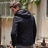 Men Fit Bomber Jacket Windbreaker Moto Street Coat Fall Jacket Men's Hooded Leisure Cotton Large Size