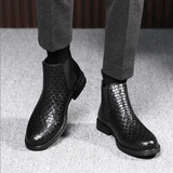Indo Western Shoes Heavy Industry Woven Surface High-Top Men's Shoes Elastic Sleeve Chelsea Boots
