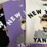 Yankees Spring/Summer Printed Cartoon Letter Short Sleeve Bottoming Shirt