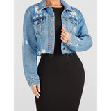Women Denim Jacket Leisure Ripped Denim Jacket Women's Slim Fit