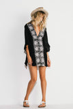 Women Dresses Bohemian V-neck Embroidered 3/4 Sleeve Dress