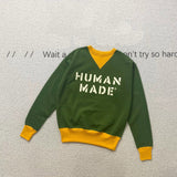Human Made Sweatshirt Yellow Green Patchwork Sweater Loose