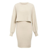 Work Dresses for Teachers Knitted Dress Autumn and Winter Fashion Solid Color Pullover Sweater Women