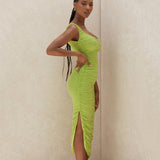 Women Summer Dresses  Midi Dress Clothing Sexy Fashion Pleated Split Suspender