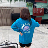 Yankees Spring NY Planet Printed round Neck Graffiti Cartoon Couple Sweater