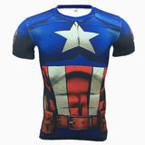 Moisture Wicking Shirts 3D Digital Printing Superman Black Panther Short-Sleeved T-shirt Captain America Sports Tights Men's Quick-Drying Fitness
