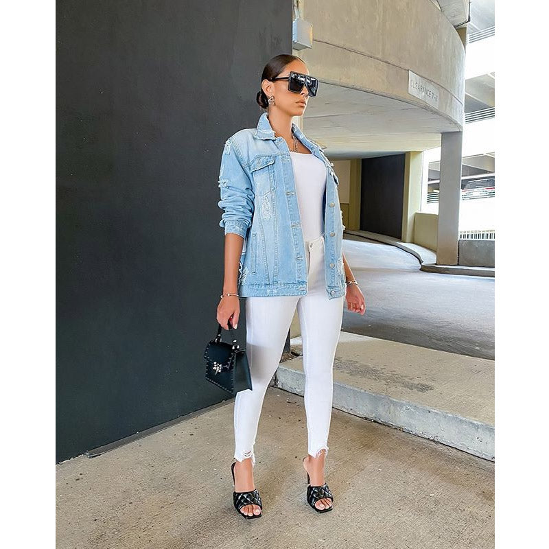 Women Denim Jacket Fashion Letter Print Loose Denim Jacket