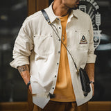 Work Shirts Vintage Beige Long Sleeve Shirt Stitching
