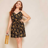 Women Plus Size Mini Dresses Summer Printed Strap Loose Dress for Women