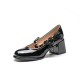 Nude Chunky Heel Retro Low Heel Mary Jane Shoes