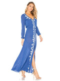 Embroidered Flower V-neck Long Dress
