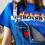 Thrasher T Shirt Flame Overlapping Letter Print T-shirt Hip Hop