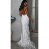 Women Lace Wedding Dress Dress Deep V Strap Formal Dress