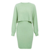 Work Dresses for Teachers Knitted Dress Autumn and Winter Fashion Solid Color Pullover Sweater Women