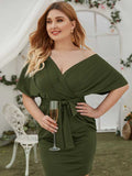 Women Plus Size Mini Dressesv Collar Slim-Fit Sheath Dress