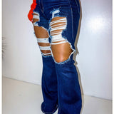 Women Distressed Denim Jeans Ripped Jean Ripped Jeans Bell-Bottom Pants Women