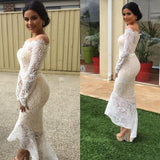Women Lace Wedding Dress Sexy off-the-Shoulder Lace Long Sleeve Hip Skirt Mid Skirt