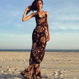Women Summer Dresses Midaxi Dress  Sexy Print Backless Long Dress Dress