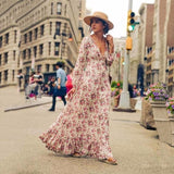 Beth Dutton Bohemian Dress Winter Autumn Midi Dresses Printed Women's Lantern Sleeve Swing