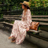 Beth Dutton Bohemian Dress Winter Autumn Midi Dresses Printed Women's Lantern Sleeve Swing