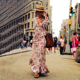 Beth Dutton Bohemian Dress Winter Autumn Midi Dresses Printed Women's Lantern Sleeve Swing