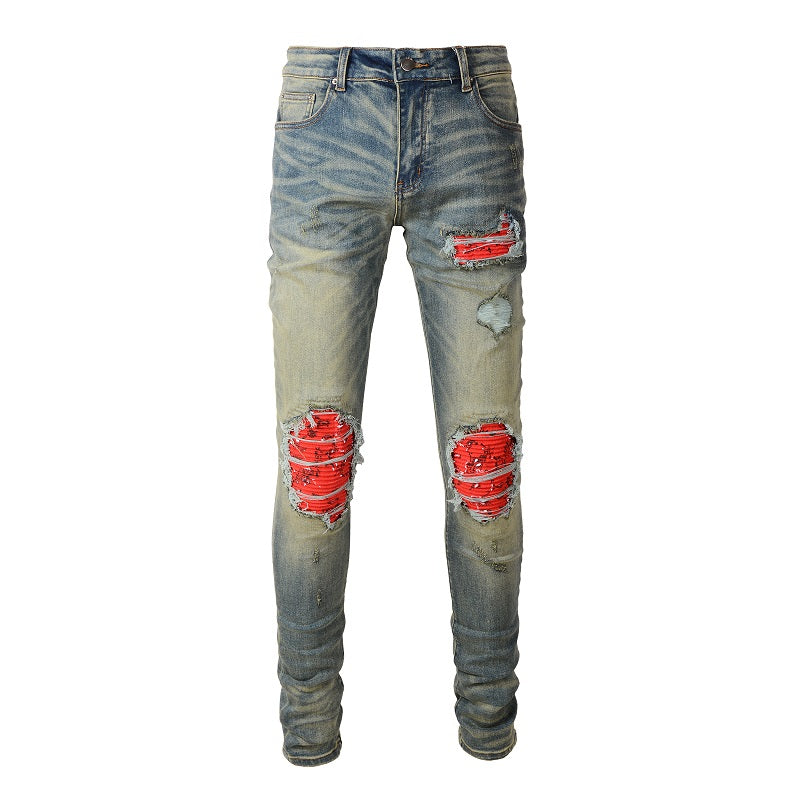Amiri Jeans Casual Hip Hop Wash Splash-Ink Painted Slim Jeans Casual Fashionable 6552
