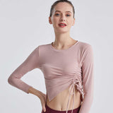 Moisture Wicking Shirts Fall/Winter Yoga Wear Female Bow Drawstring Tight Long Sleeve Quick-Drying Sports Fitness Top