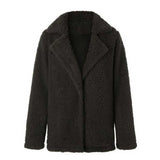 Women Sherpa Jacket Autumn and Winter Plush Coat Polo Collar Solid Color Long Sleeve Coat Cardigan