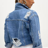Women Denim Jacket Leisure Ripped Denim Jacket Women's Slim Fit