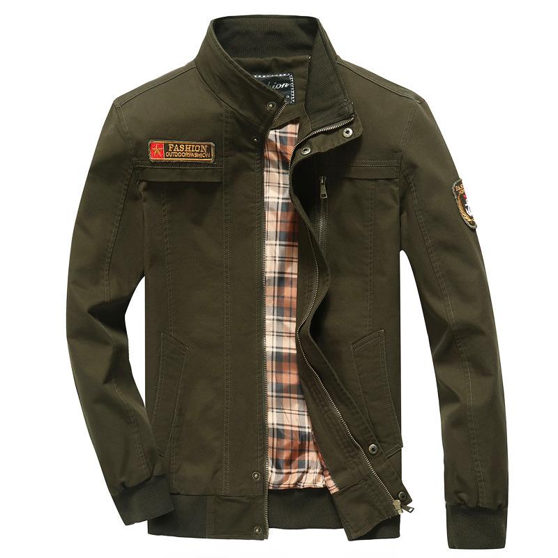 Men Fit Bomber Jacket Windbreaker Moto Street Coat Embroidered Military Uniform Men's Jacket plus Size Workwear Cotton Casual Coat Men