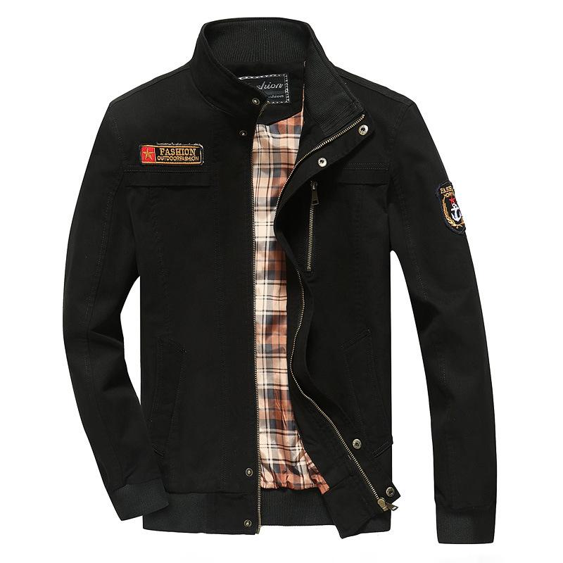 Men Fit Bomber Jacket Windbreaker Moto Street Coat Embroidered Military Uniform Men's Jacket plus Size Workwear Cotton Casual Coat Men